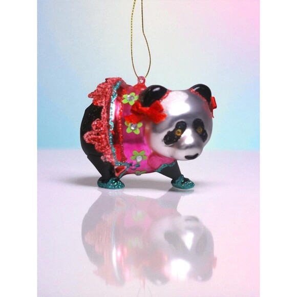 BestPysanky Other - Festive Panda Hand Blown Glass Christmas Ornament - BestPysanky - EUC